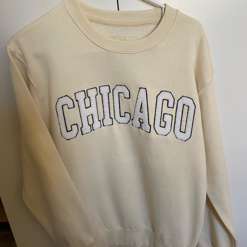 Cream Crew Neck Collegiate Sweater